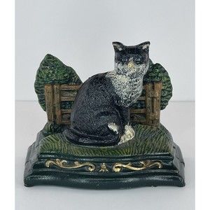Vintage Hubley Cast Iron Kitty Cat in the yard Napkin/Letter Holder Door…